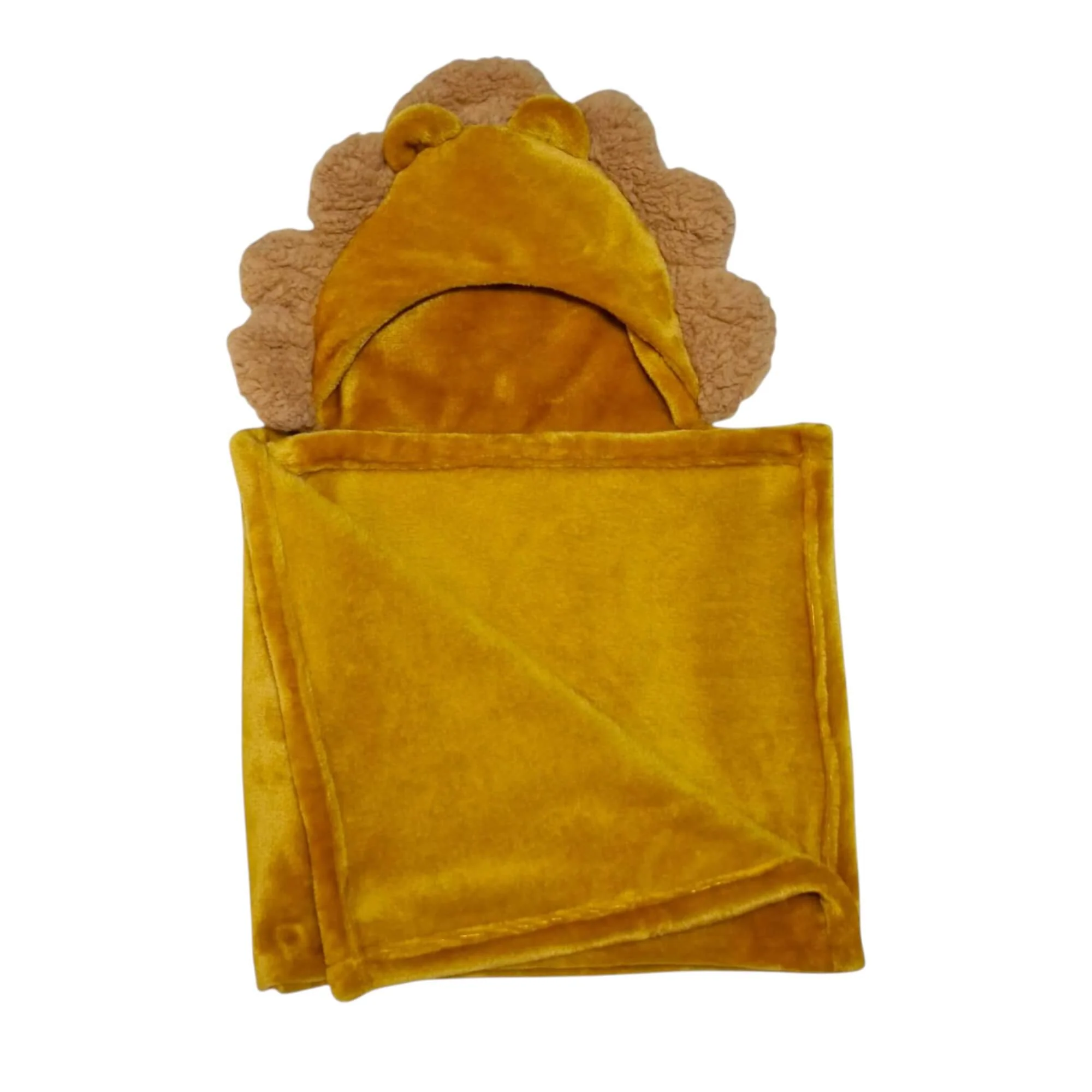 Cobija con Gorro Cary León 80x100 cm, Tela polar Amarillo - Imagen 6