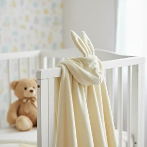Cobija con Gorro Cary Conejo 80x100 cm, Tela polar Beige